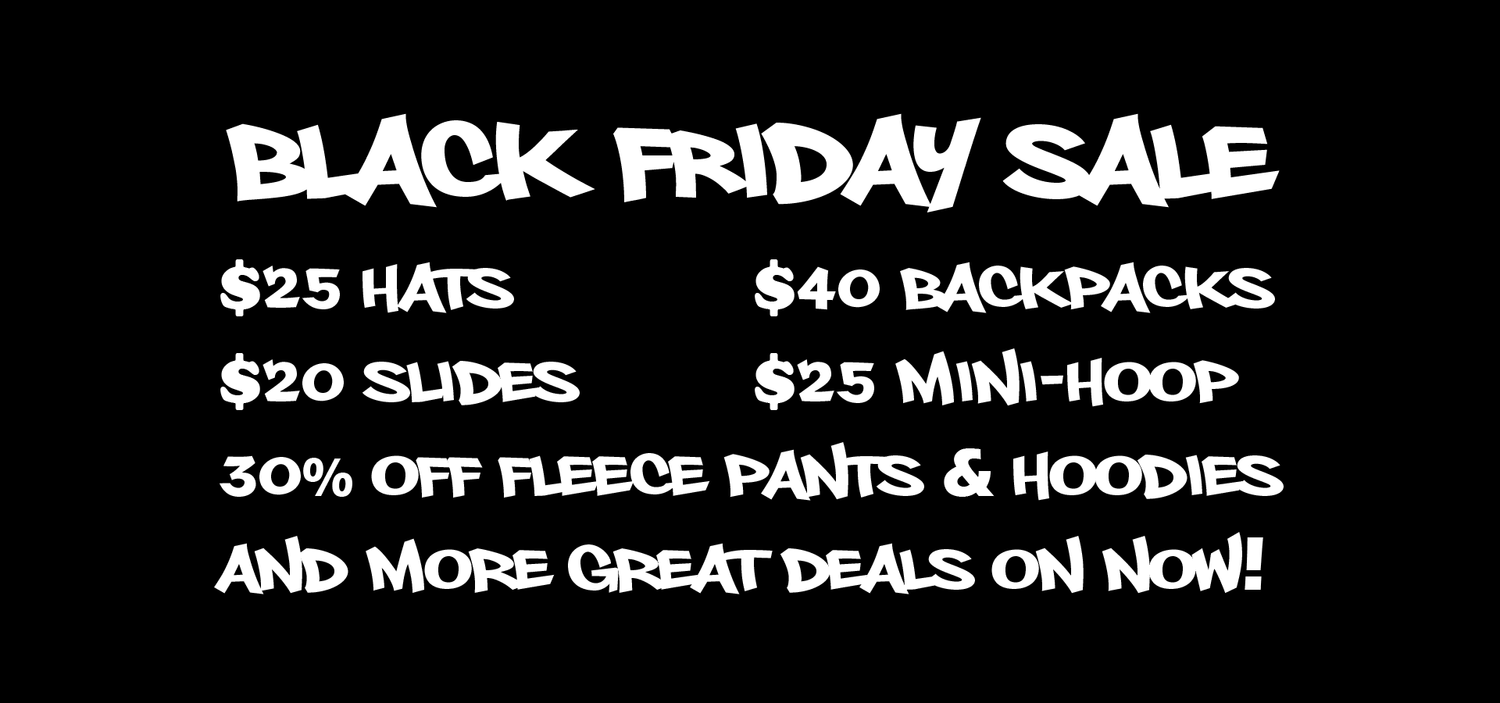 Black Friday sale advertisement with product pricing and discounts on a black background