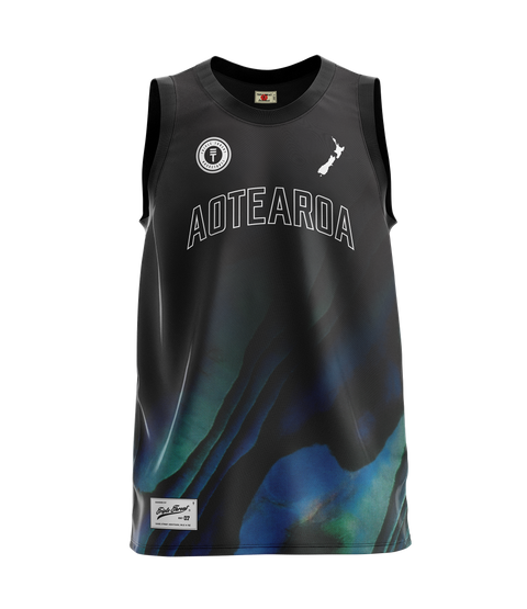 Kids Aotearoa singlet - Black & Paua