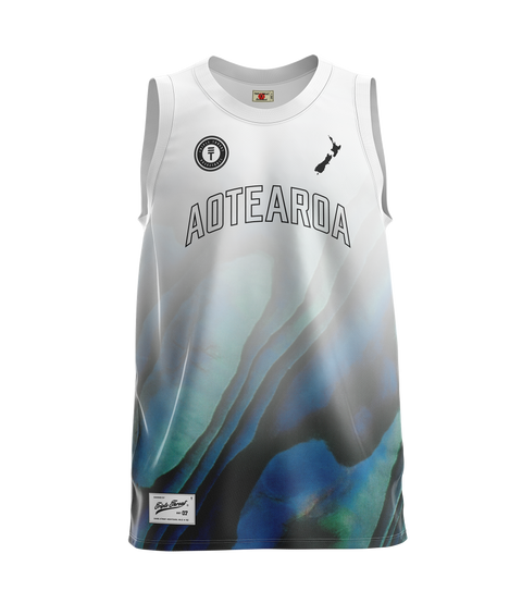 Kids Aotearoa singlet - White & Paua