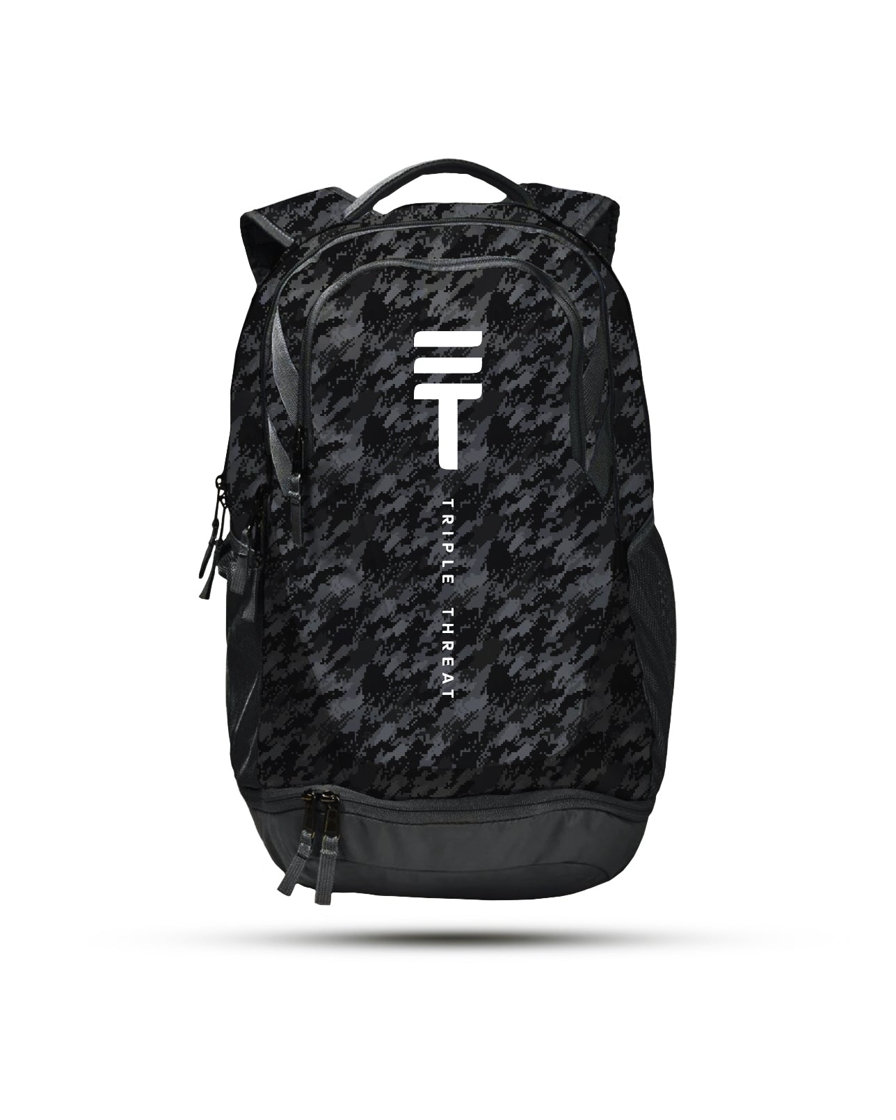 Black Backpack with Triple Threat branding