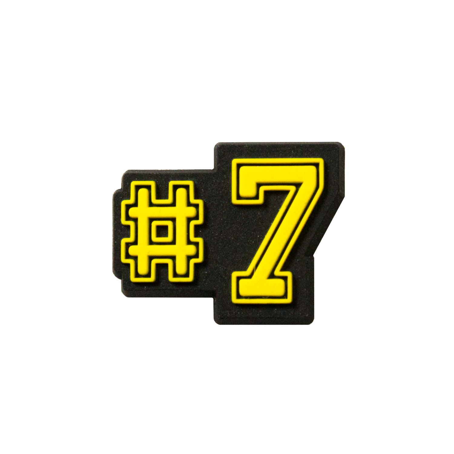Triple Threat shoe charm of '#7' in yellow with black outline