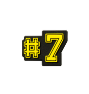 Triple Threat Jibbit/Croc charm of '#7' in yellow with black outline