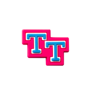 Triple Triple jibbitz / Croc charms of two Ts in blue with pink outline