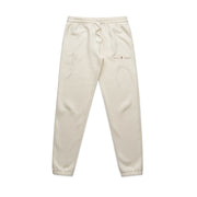Cream track pants from Triple Threat with logo and name in brown and elastic waist and cuffs