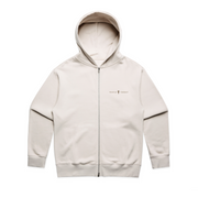 Kids cream hoodie with a zip and the Triple Threat logo in the middle of the text "Triple Threat" in black