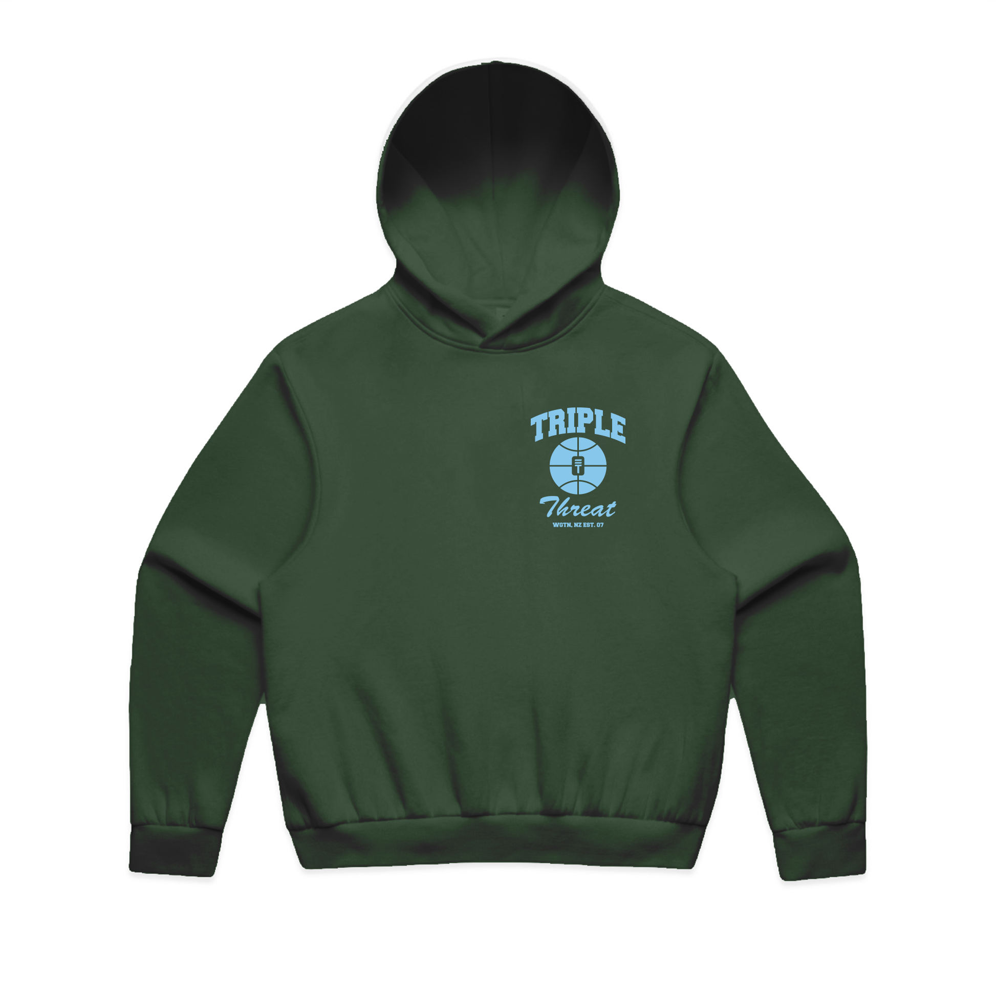 Green unisex hoodie with 'Triple Threat' logo