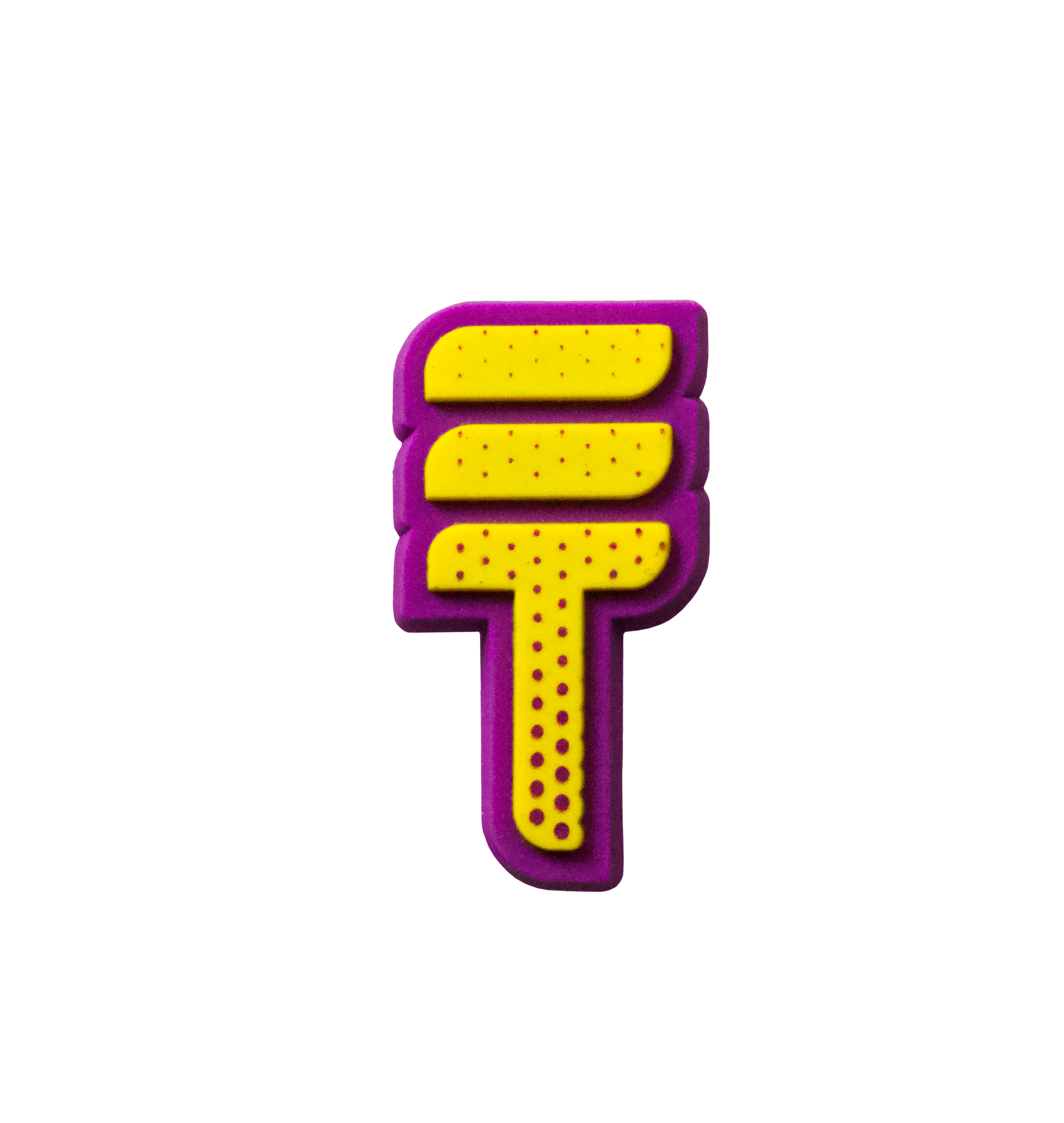Bright purple and yellow Triple Threat logo shoe charm