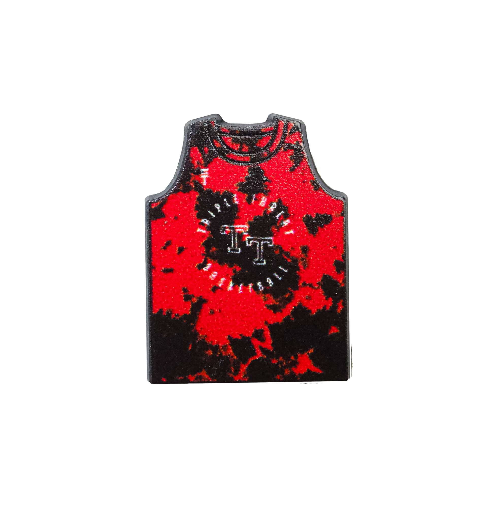 Triple Threat Shoe charm of Triple Threat red and black tie dye singlet