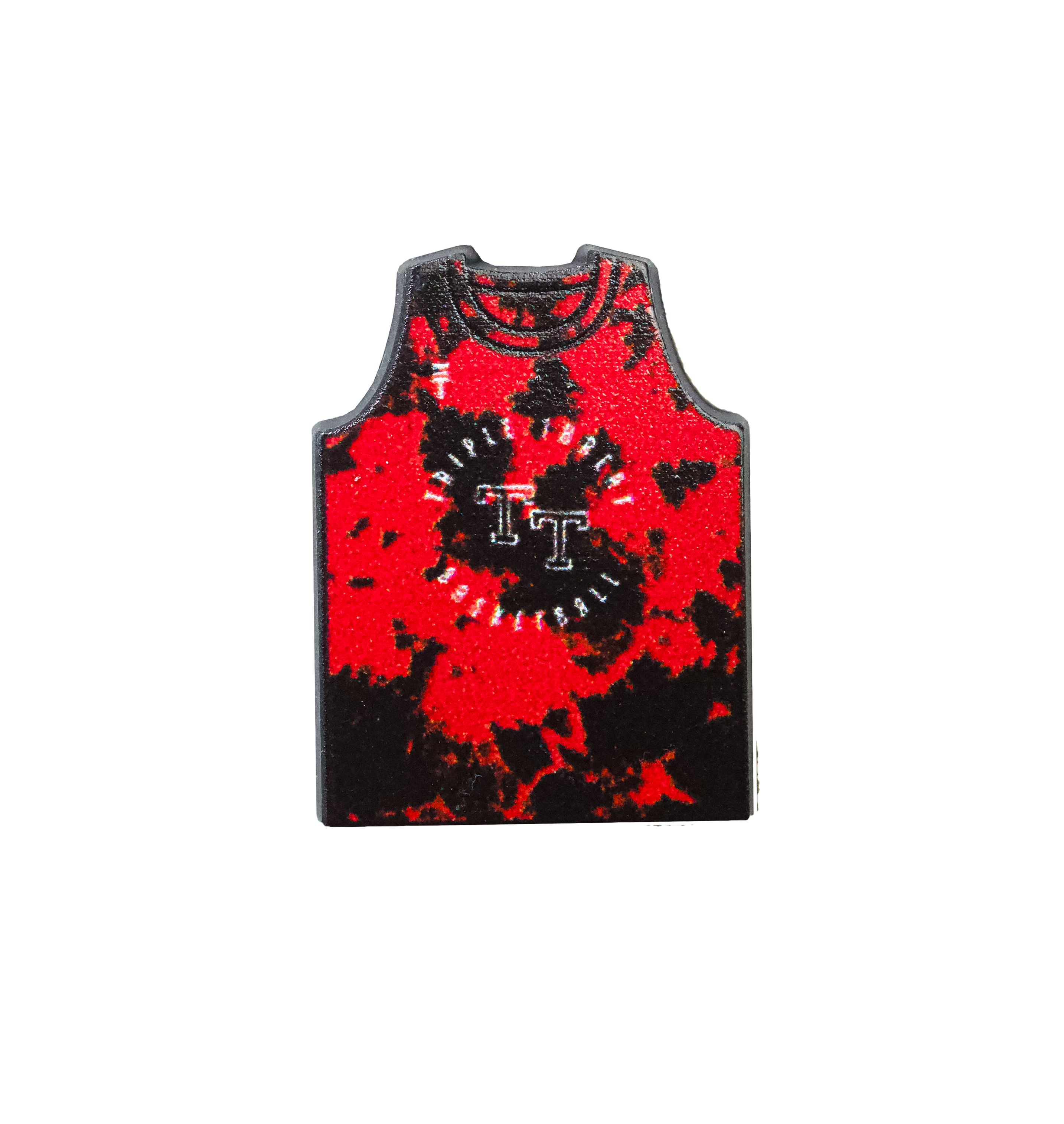 Triple Threat Shoe charm of Triple Threat red and black tie dye singlet