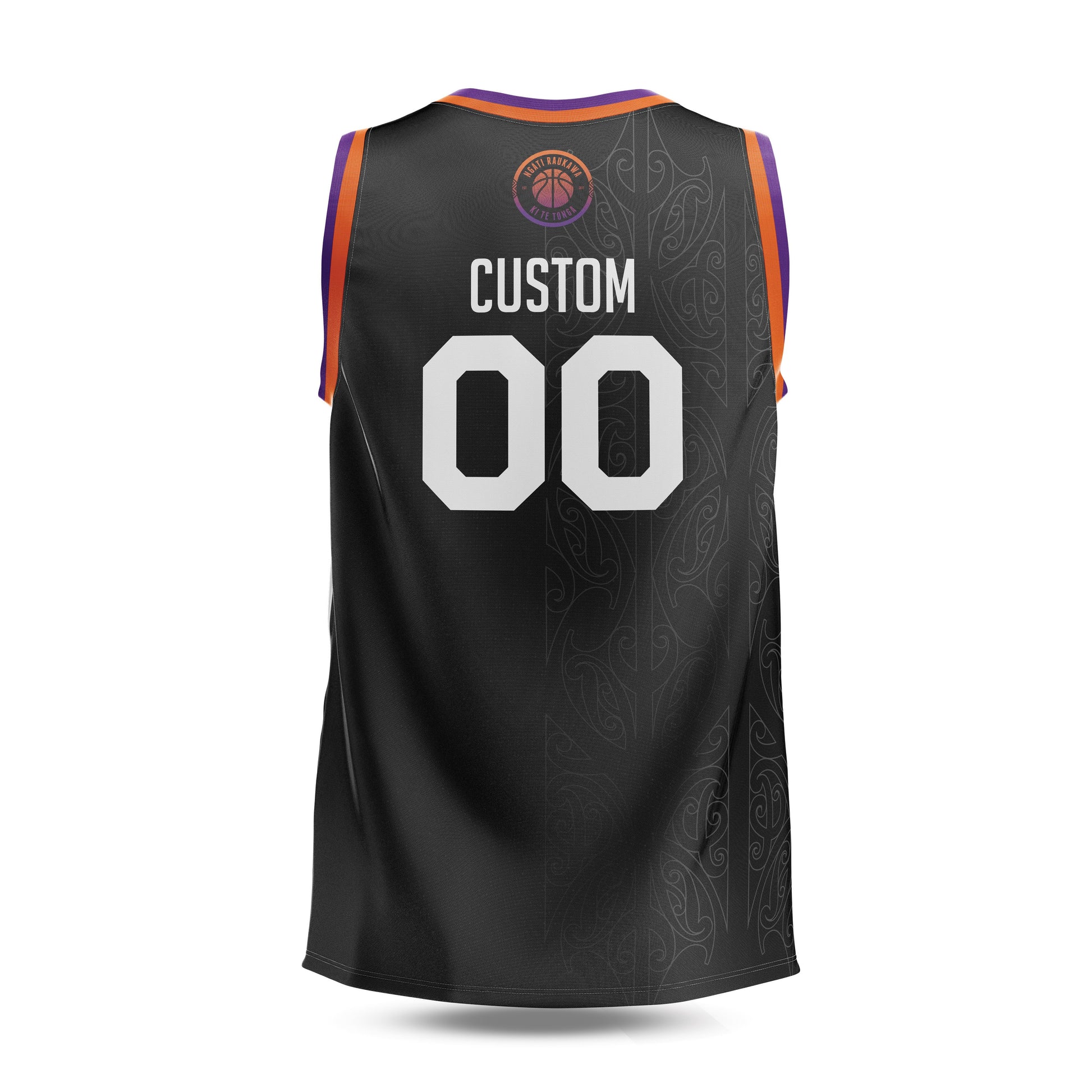 Back of black reversible Raukawa singlet