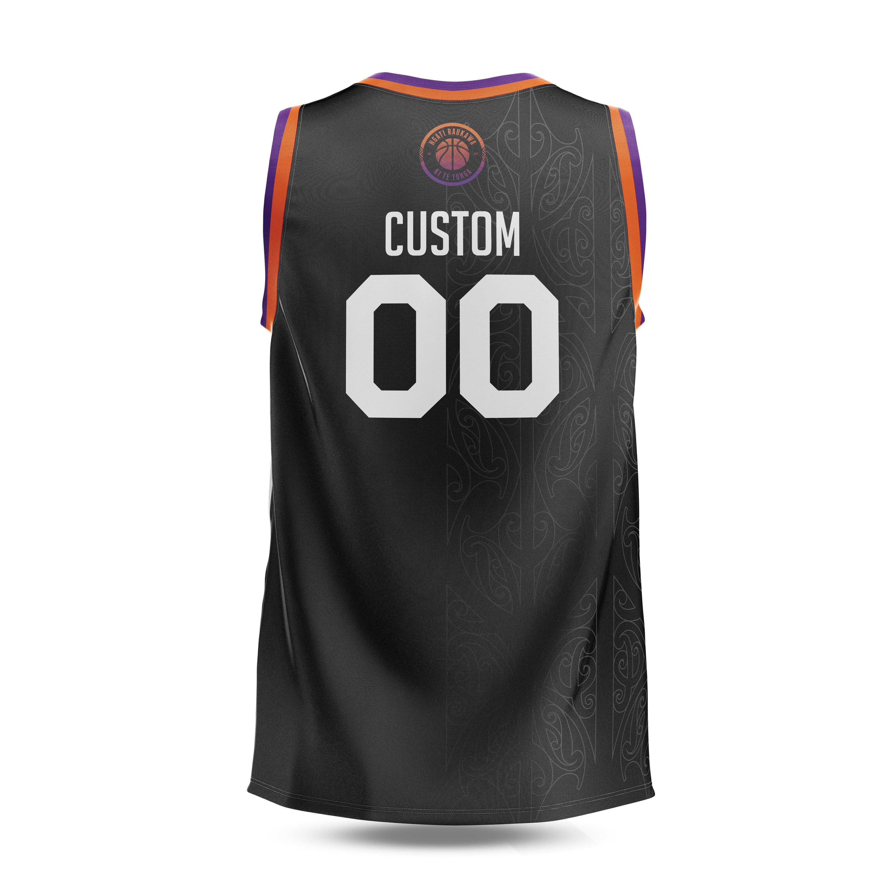 Back of black reversible Raukawa singlet