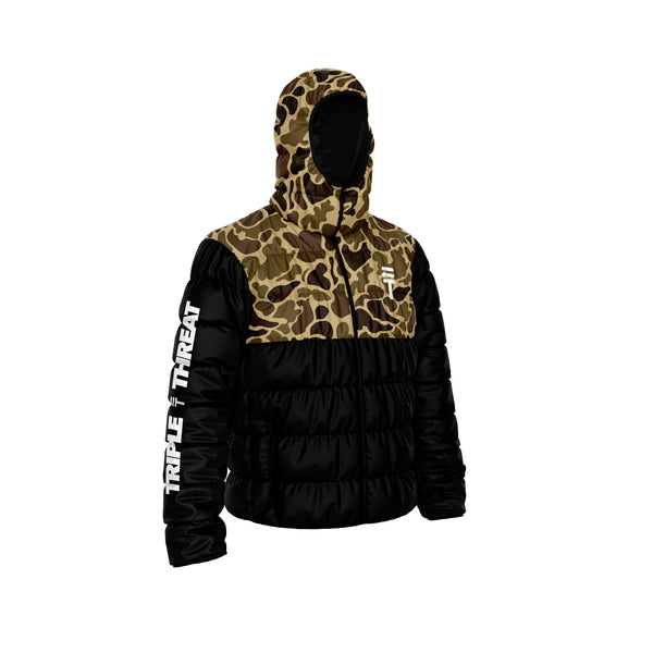 Kids Puffer Jacket Black Tan Triple Threat NZ