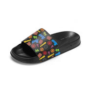 Black slide-in shoe with colourful Triple Threat logos and 'Triple Threat' text on the side and top