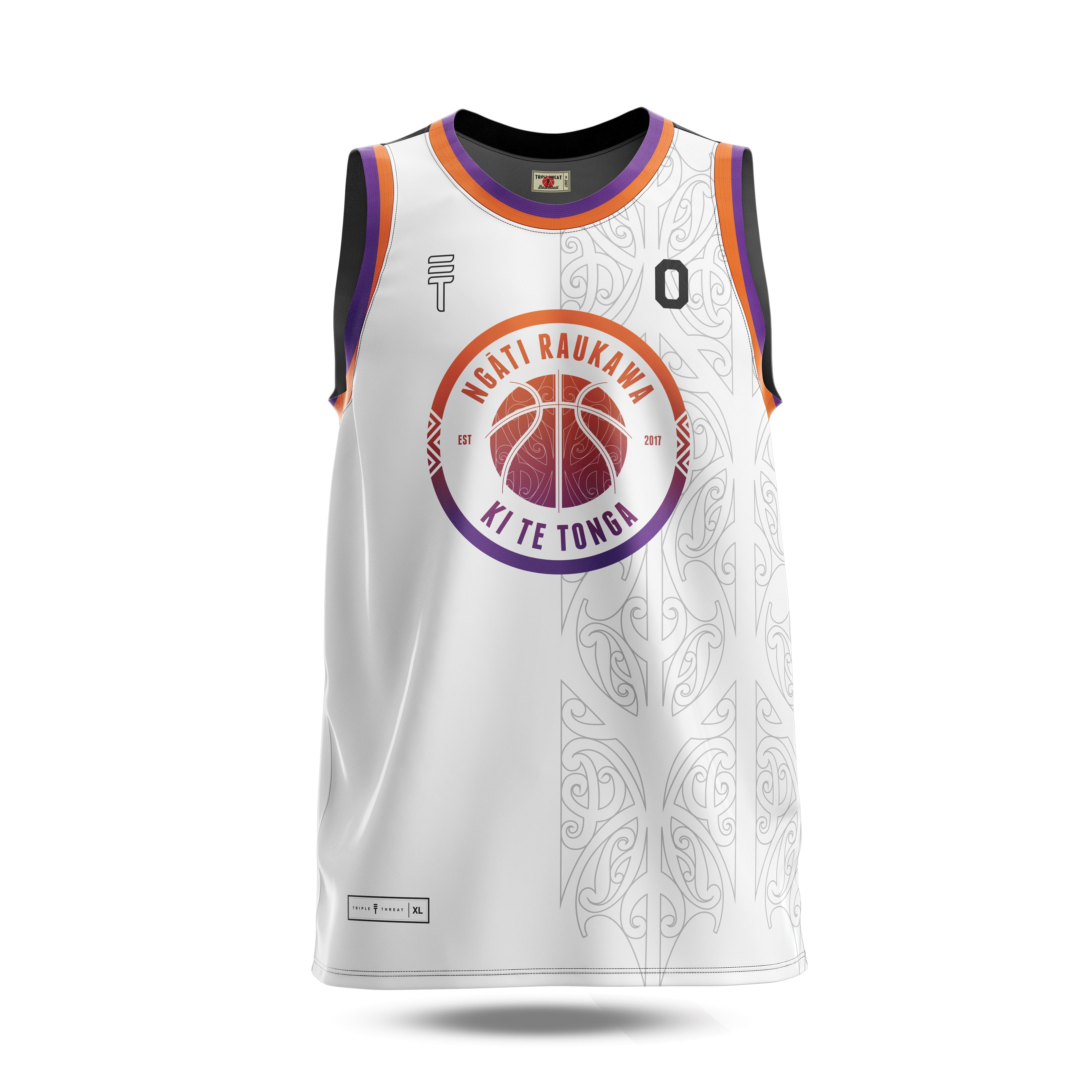 Reversible Raukawa singlet white with Māori design 